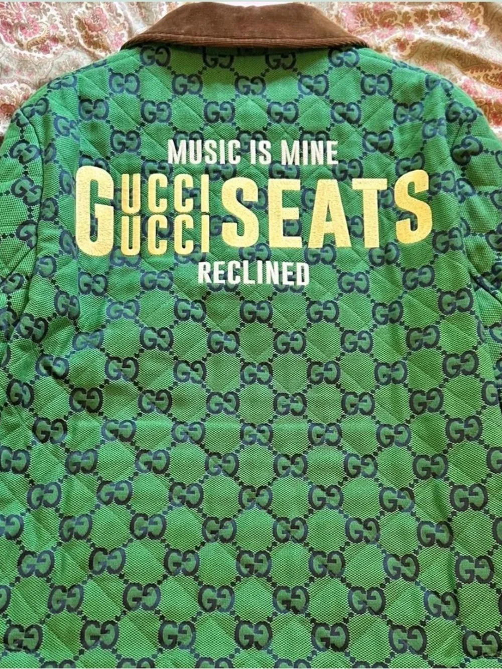 Rare Gucci Men’s 100th collection Green GG Quilted Jacket with Brown Trim